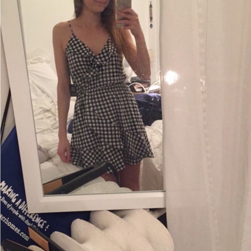 Express Black and White Ruffled Tiered Mini Dress